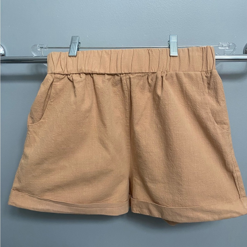 12th Tribe High Waist Tan Linen Blend Short with Pockets, size small